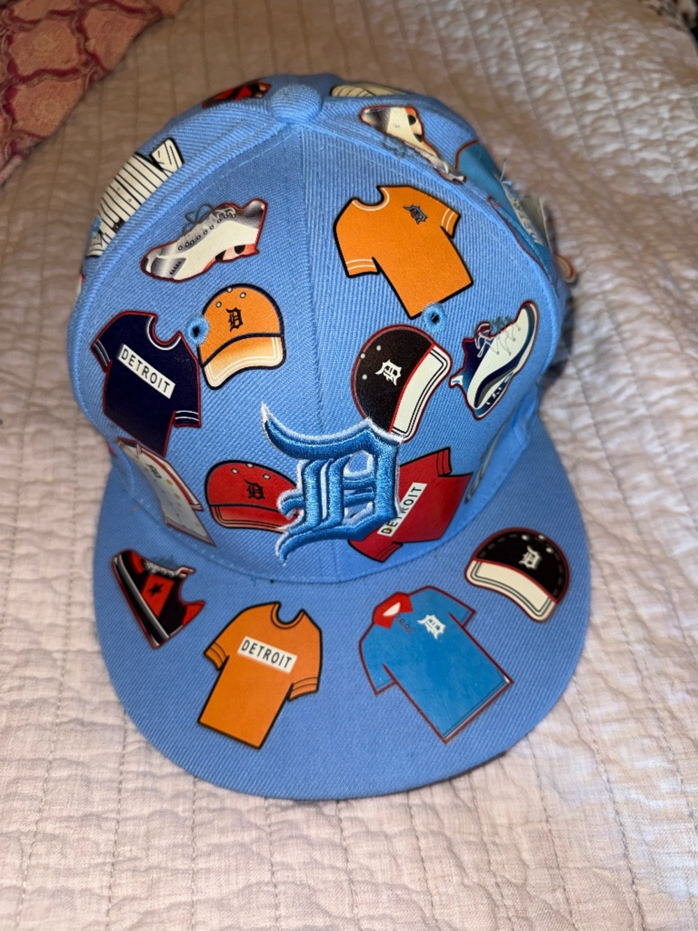 Detroit Tigers flat brim snapback hat all over collage embroidered D Top Pro XXL - Picture 1 of 3